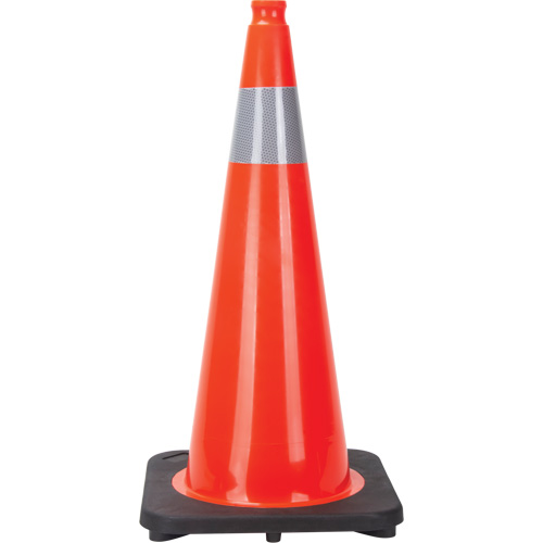 C&ocirc;ne de signalisation, 28", Orange, Bande(s) r&eacute;fl&eacute;chissante(s) 4" Rock Safety Industrial Ltd