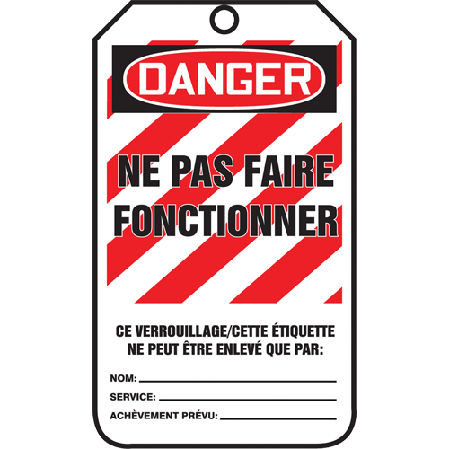 Lockout Tags, Plastic, 3-3/8" W x 5-5/8" H, French Rock Safety Industrial Ltd