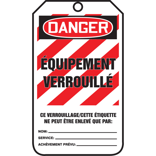 &eacute;tiquettes de verrouillage, Papier cartonn&eacute;, 3-3/8" la x 5-7/8" h, Français Rock Safety Industrial Ltd