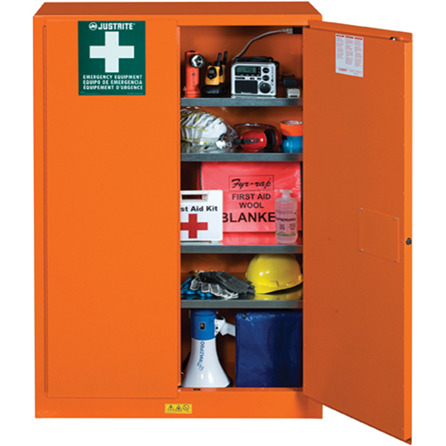 Emergency Preparedness Storage Cabinets, Steel, 4 Shelves, 65" H x 43" W x 18" D, Orange Rock Safety Industrial Ltd