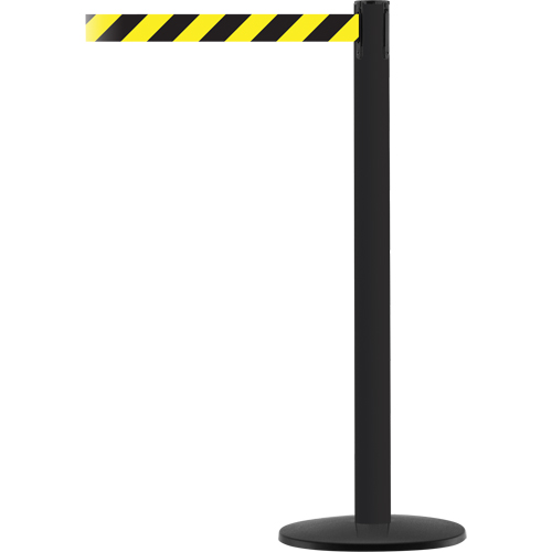 Advance TensaBarrier&reg; Barrier Post, Steel, 36" H, Black/Yellow Tape, 7.5' Tape Length Rock Safety Industrial Ltd