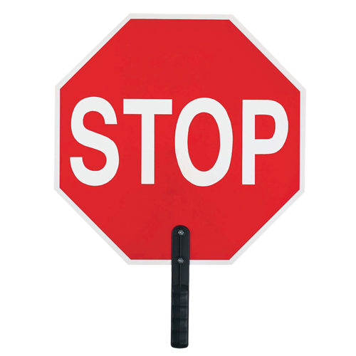 Panneau de signalisation  Stop , 18" x 18", Plastique, Anglais avec pictogramme Rock Safety Industrial Ltd