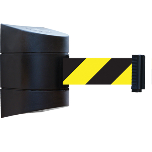 Tensabarrier&reg; Wall Mounted Units, Plastic, Magnetic Mount, 15', Black and Yellow Tape Rock Safety Industrial Ltd