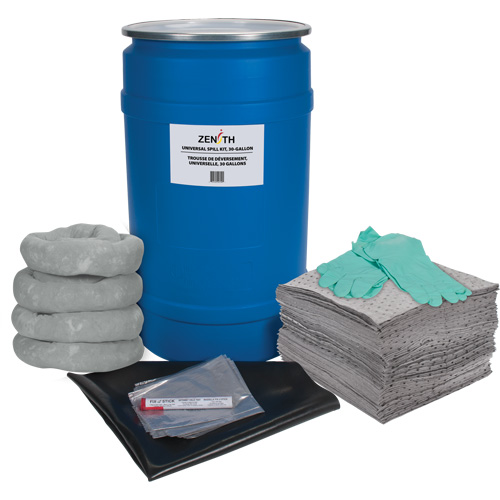 Trousse de lutte contre les d&eacute;versements pour &eacute;tabli, Universel, Baril, Absorbance de 30 gal. US Rock Safety Industrial Ltd