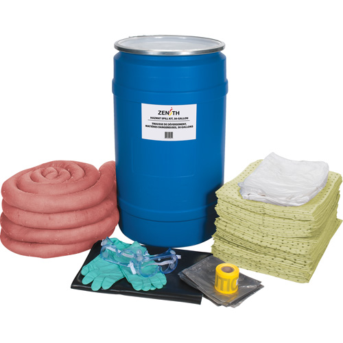 Trousse de lutte contre les d&eacute;versements de premi&egrave;re qualit&eacute;, Mati&egrave;res dangereuses, Baril, Absorbance de 30 gal. US Rock Safety Industrial Ltd