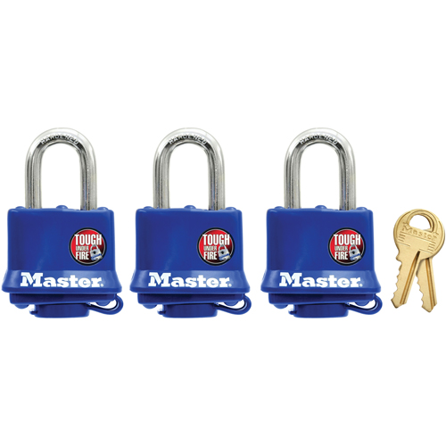 Weather-Resistant Padlock, Blue, Keyed Alike, Laminated Steel, 1-9/16" Width Rock Safety Industrial Ltd