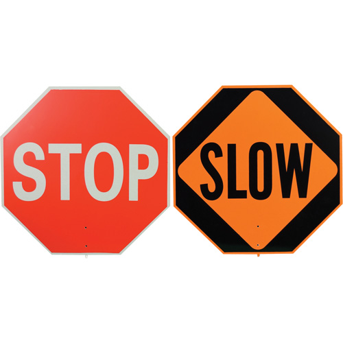 Panneau de signalisation &agrave; deux c&ocirc;t&eacute;s  Stop/Slow  Rock Safety Industrial Ltd