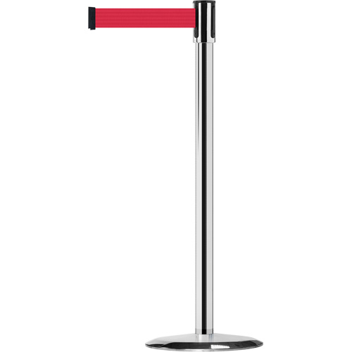 Slimline TensaBarrier&reg; Barrier Post, Steel, 38" H, Red Tape, 7.5' Tape Length Rock Safety Industrial Ltd
