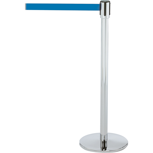 Slimline TensaBarrier&reg; Barrier Post, Steel, 38" H, Blue Tape, 7.5' Tape Length Rock Safety Industrial Ltd