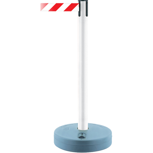 Outdoor TensaBarrier&reg; Barrier Post, Plastic, 37" H, White/Red Tape, 13' Tape Length Rock Safety Industrial Ltd