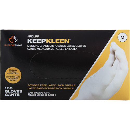 Gants jetables de calibre examen m&eacute;dical KeepKleen, Grand, Latex, 5 mils, Sans poudre, Blanc, Classe 2 Rock Safety Industrial Ltd