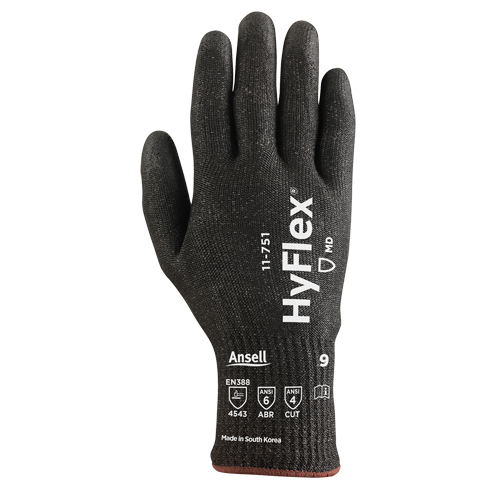 Gants r&eacute;sistant aux coupes HyFlex 11-751, Taille 6/T-petit, Calibre 10, Rev&ecirc;tement Polyur&eacute;thane, Enveloppe en Nylon/Kevlar, ASTM ANSI niveau A4/EN 388 niveau C Rock Safety Industrial Ltd