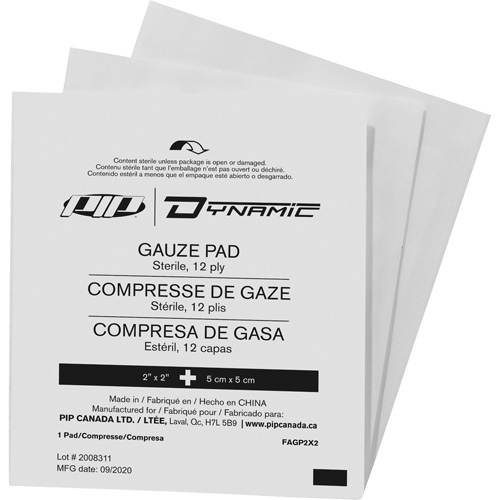 Gaze Dynamic, Tampon, 2" lo x 2" la, St&eacute;rile, Dispositif m&eacute;dical Classe 1 Rock Safety Industrial Ltd