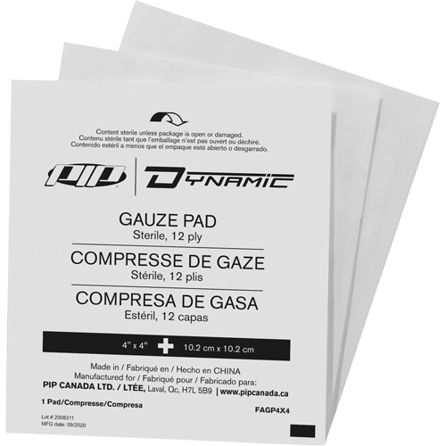 Gaze Dynamic, Tampon, 4" lo x 4" la, St&eacute;rile, Dispositif m&eacute;dical Classe 1 Rock Safety Industrial Ltd