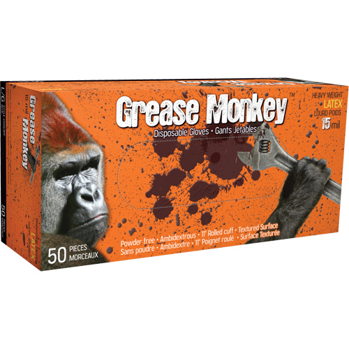 Gants Grease Monkey, Moyen, Latex, 15 mils, Sans poudre, Bleu Rock Safety Industrial Ltd