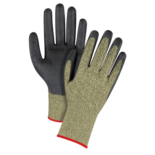 Gants &eacute;lastiques sans coutures r&eacute;sistants &agrave; la coupe noir & jaune, Taille Petit/7, Calibre 13, Rev&ecirc;tement Mousse de nitrile, Enveloppe en Aramide, ASTM ANSI niveau A6 Rock Safety Industrial Ltd