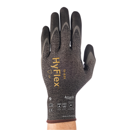 Gants l&eacute;gers &agrave; paume tremp&eacute;e Hyflex 11-931, Taille T-Grand/10, Calibre 18, Rev&ecirc;tement Mousse de nitrile, Enveloppe en Dyneema, ASTM ANSI niveau A2/EN 388 niveau B Rock Safety Industrial Ltd