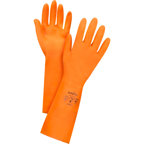 Premium Orange Chemical-Resistant Gloves, Size Small/7, 13" L, Rubber Latex, Flock-Lined Inner Lining, 28-mil Rock Safety Industrial Ltd
