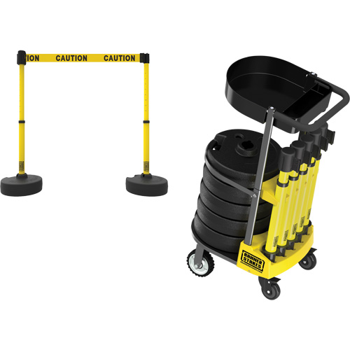 PLUS Barrier Post Cart Kit with Tray, 75' L, Metal, Yellow Rock Safety Industrial Ltd