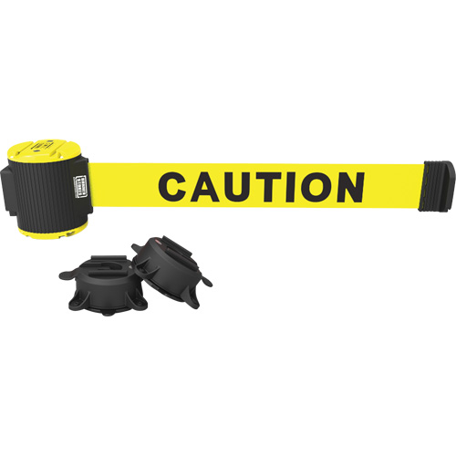 Barri&egrave;re &agrave; fixation murale, Plastique, Fixation magn&eacute;tique, 30', Ruban Jaune Rock Safety Industrial Ltd