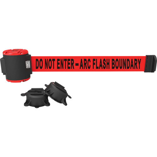 Barri&egrave;re &agrave; fixation murale, Plastique, Fixation magn&eacute;tique, 30', Ruban Rouge Rock Safety Industrial Ltd