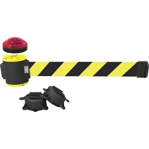 Barri&egrave;re &agrave; fixation murale avec ensemble d'&eacute;clairage, Plastique, Fixation magn&eacute;tique, 30', Ruban Noir et jaune Rock Safety Industrial Ltd