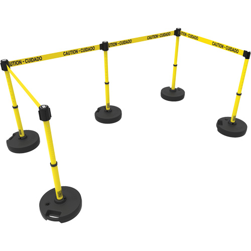 Ensemble de cinq montants pour barri&egrave;re PLUS, Plastique, 42" h, Ruban Jaune, Longueur du ruban 15' Rock Safety Industrial Ltd