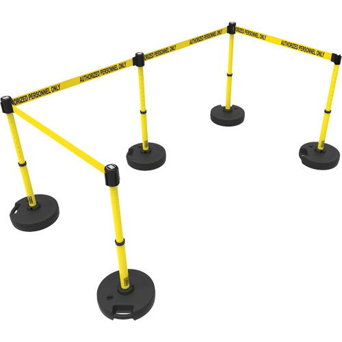 Ensemble de cinq montants pour barri&egrave;re PLUS, Plastique, 42" h, Ruban Jaune, Longueur du ruban 15' Rock Safety Industrial Ltd