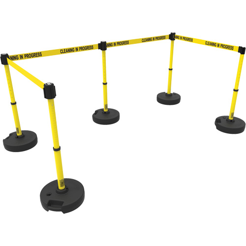 Ensemble de cinq montants pour barri&egrave;re PLUS, Plastique, 42" h, Ruban Jaune, Longueur du ruban 15' Rock Safety Industrial Ltd