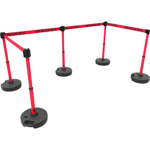 Ensemble de cinq montants pour barri&egrave;re PLUS, Plastique, 42" h, Ruban Rouge, Longueur du ruban 15' Rock Safety Industrial Ltd