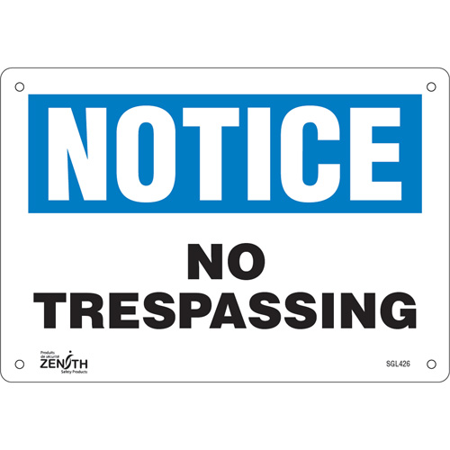 "No Trespassing" Sign, 7" x 10", Plastic, English Rock Safety Industrial Ltd