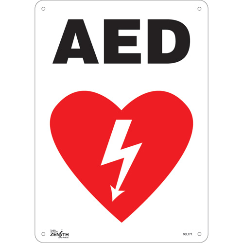 Enseigne AED, 14" x 10", Plastique, Anglais avec pictogramme Rock Safety Industrial Ltd
