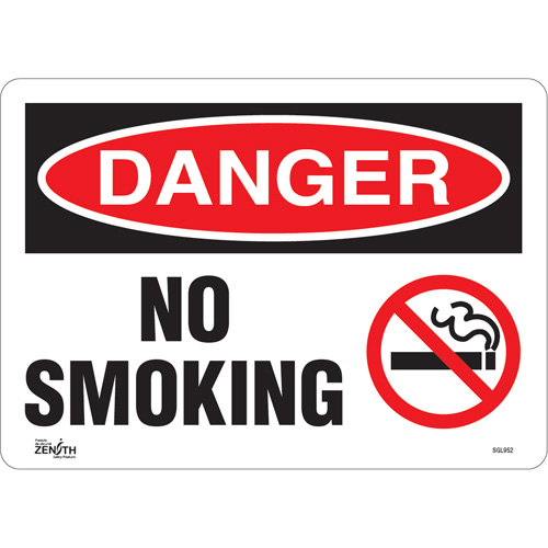 Enseigne No Smoking, 10" x 14", Vinyle, Anglais avec pictogramme Rock Safety Industrial Ltd