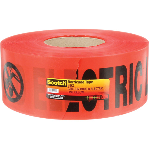 Ruban pour barri&egrave;res pour services publics souterrains Scotch, Anglais, 3" la x 1000' lo, 4 mils, Noir/rouge Rock Safety Industrial Ltd