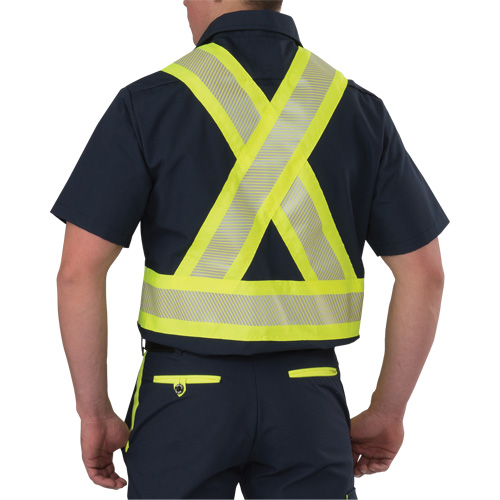 Chemise &agrave; manches courtes haute visibilit&eacute; r&eacute;sistant &agrave; la d&eacute;chirure, Polyester, Petit, Bleu marin Rock Safety Industrial Ltd