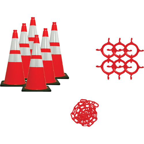 Traffic Cone & Chain Kit, 36", Orange, 4" & 6" Reflective Collar(s) Rock Safety Industrial Ltd