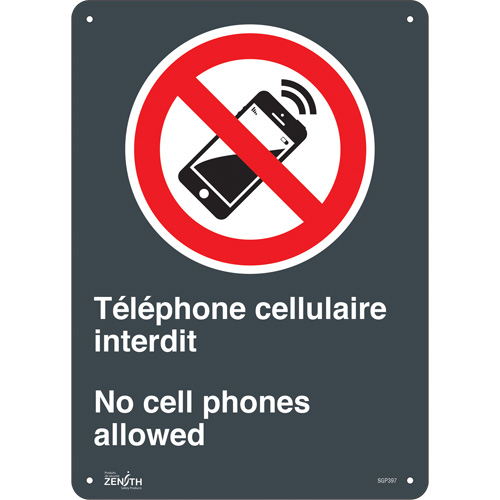 "T&eacute;l&eacute;phone cellulaire interdit /No Cell Phones" Sign, 14" x 10", Aluminum, Bilingual with Pictogram Rock Safety Industrial Ltd