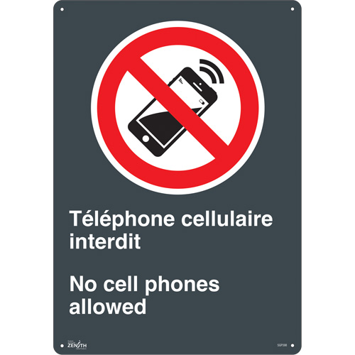 "T&eacute;l&eacute;phone cellulaire interdit /No Cell Phones" Sign, 20" x 14", Plastic, Bilingual with Pictogram Rock Safety Industrial Ltd