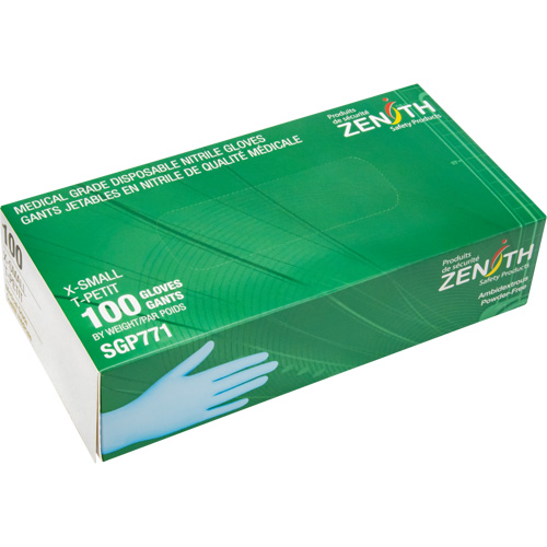 Puncture-Resistant Medical-Grade Disposable Gloves, X-Small, Nitrile, 4.5-mil, Powder-Free, Blue, Class 2 Rock Safety Industrial Ltd