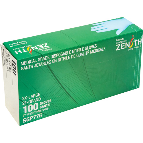 Puncture-Resistant Medical-Grade Disposable Gloves, 2X-Large, Nitrile, 4.5-mil, Powder-Free, Blue, Class 2 Rock Safety Industrial Ltd