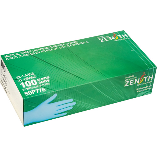 Puncture-Resistant Medical-Grade Disposable Gloves, 2X-Large, Nitrile, 4.5-mil, Powder-Free, Blue, Class 2 Rock Safety Industrial Ltd
