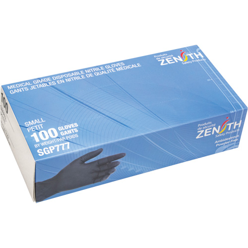 Puncture-Resistant Medical-Grade Disposable Gloves, Small, Nitrile, 5-mil, Powder-Free, Black, Class 2 Rock Safety Industrial Ltd