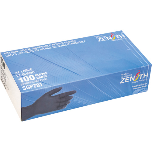 Puncture-Resistant Medical-Grade Disposable Gloves, 2X-Large, Nitrile, 5-mil, Powder-Free, Black, Class 2 Rock Safety Industrial Ltd