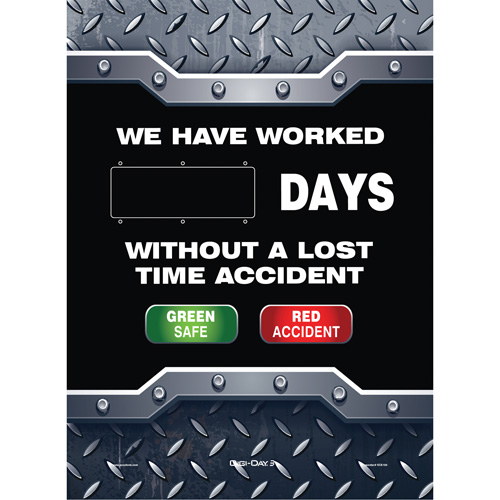 Tableau d'affichage &eacute;lectronique Digi-Day promouvant la s&eacute;curit&eacute; au travail, 28" x 20", Aluminium, Anglais avec pictogramme Rock Safety Industrial Ltd