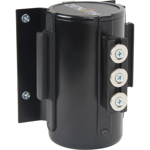 Barri&egrave;re &agrave; fixation murale avec ruban magn&eacute;tique, Acier, Fixation par vis, 12', Ruban Noir Rock Safety Industrial Ltd