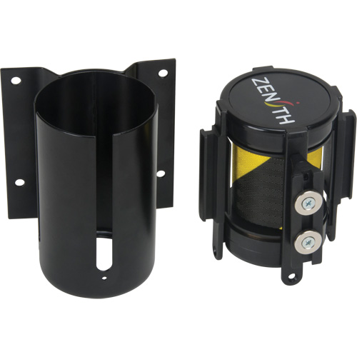Barri&egrave;re &agrave; fixation murale avec ruban magn&eacute;tique, Acier, Fixation par vis, 7', Ruban Noir et jaune Rock Safety Industrial Ltd