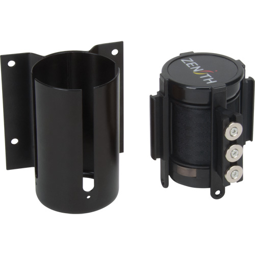 Barri&egrave;re &agrave; fixation murale avec ruban magn&eacute;tique, Acier, Fixation par vis, 12', Ruban Noir Rock Safety Industrial Ltd