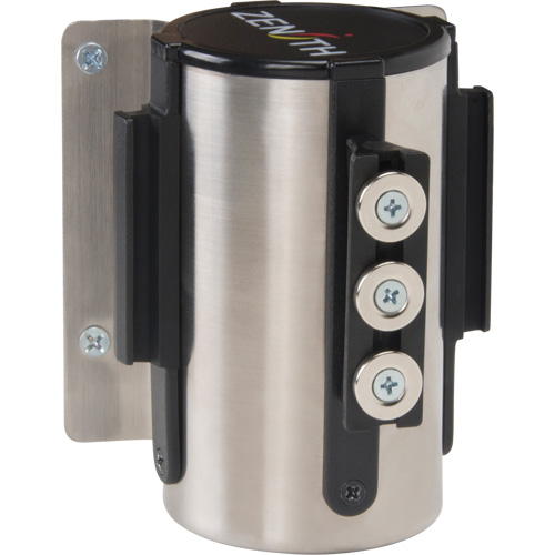 Barri&egrave;re &agrave; fixation murale avec ruban magn&eacute;tique, Acier, Fixation par vis, 12', Ruban Noir Rock Safety Industrial Ltd