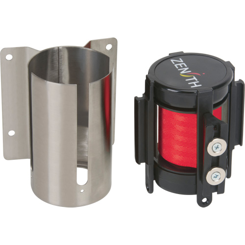 Barri&egrave;re &agrave; fixation murale avec ruban magn&eacute;tique, Acier, Fixation par vis, 7', Ruban Rouge Rock Safety Industrial Ltd