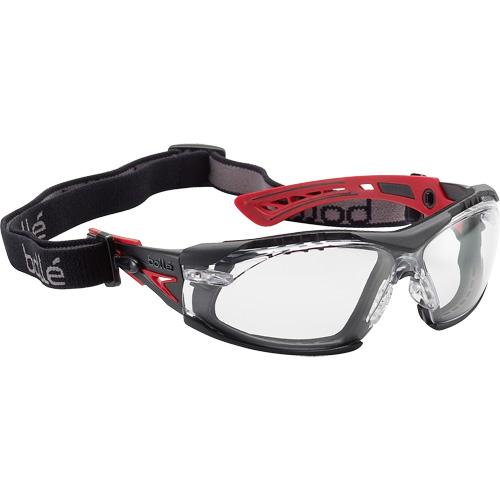 Lunettes de s&eacute;curit&eacute; avec doublure en mousse et sangle Rush+, Lentille Transparent, Antibu&eacute;e/Anti-&eacute;gratignures, R&eacute;pond ou surpasse la norme CSA Z94.3 Rock Safety Industrial Ltd